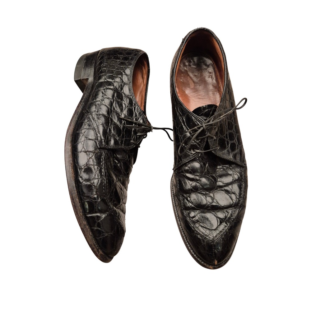 Edwin Clapp Mens Alligator Croc Skin Derby Shoes Black Exotic Leather Sz 9.5 VTG